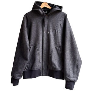 Nike Jordan Jumpman Wool Blend Hooded Varsity Jacket Bomber Snap Black Gray M